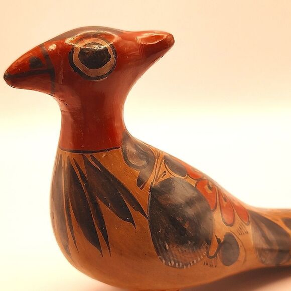 Vintage Hand Painted Mexican Folk Art Tonala Pottery Bird Figurine Signed - Picture 10 of 12